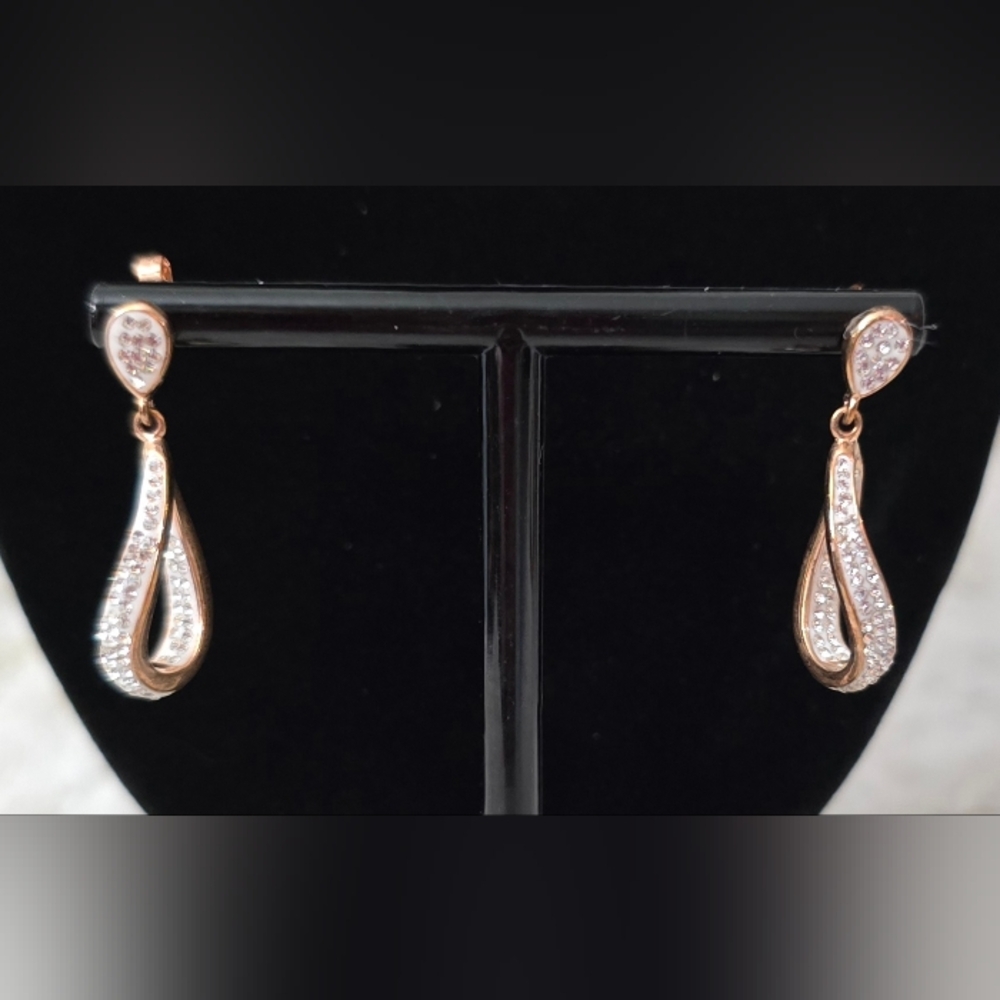 Rose Gold Teardrop Earrings with Sparkling Crystalsβ